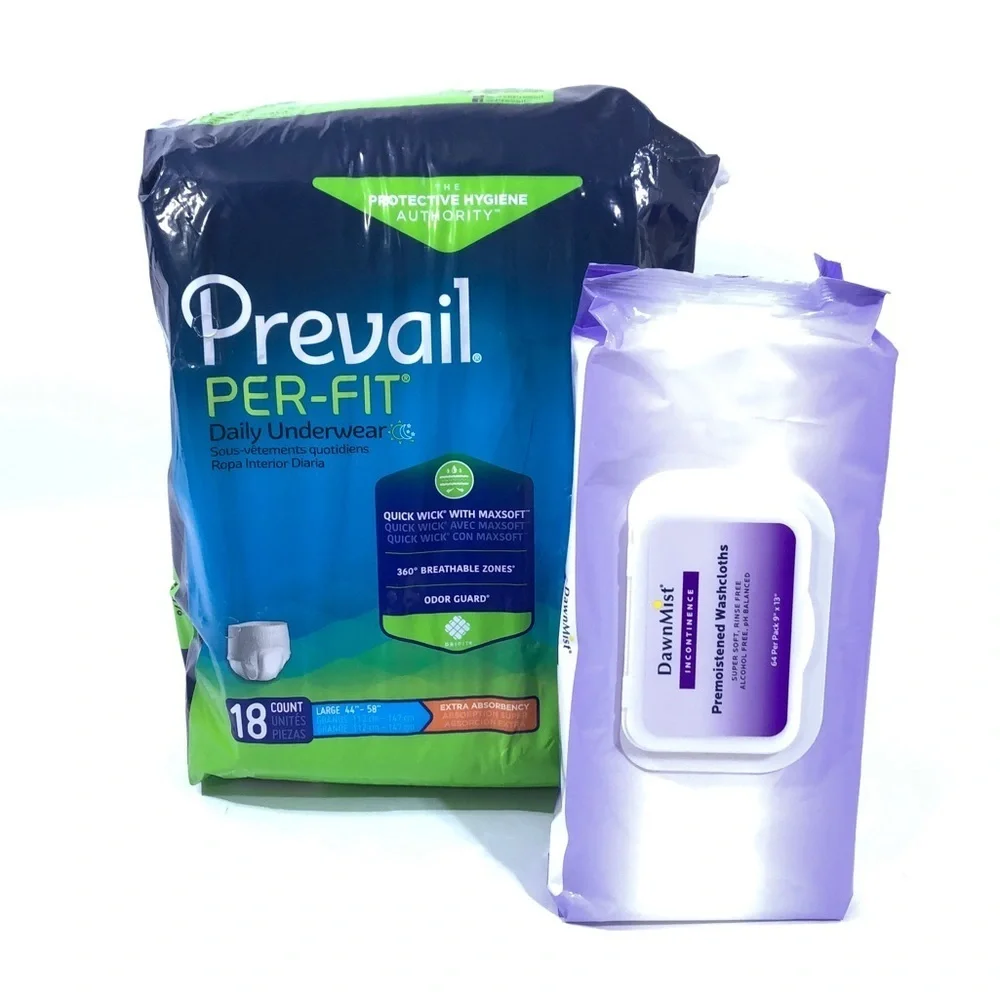 Prevail Per-Fit Daily Underwear & Pre-Moistened Washcloths Personal Care Lot NEW